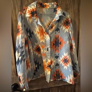 Turquoise Haven Southwestern Button-Up Shirt‎ Size M Aztec Western Cowgirl